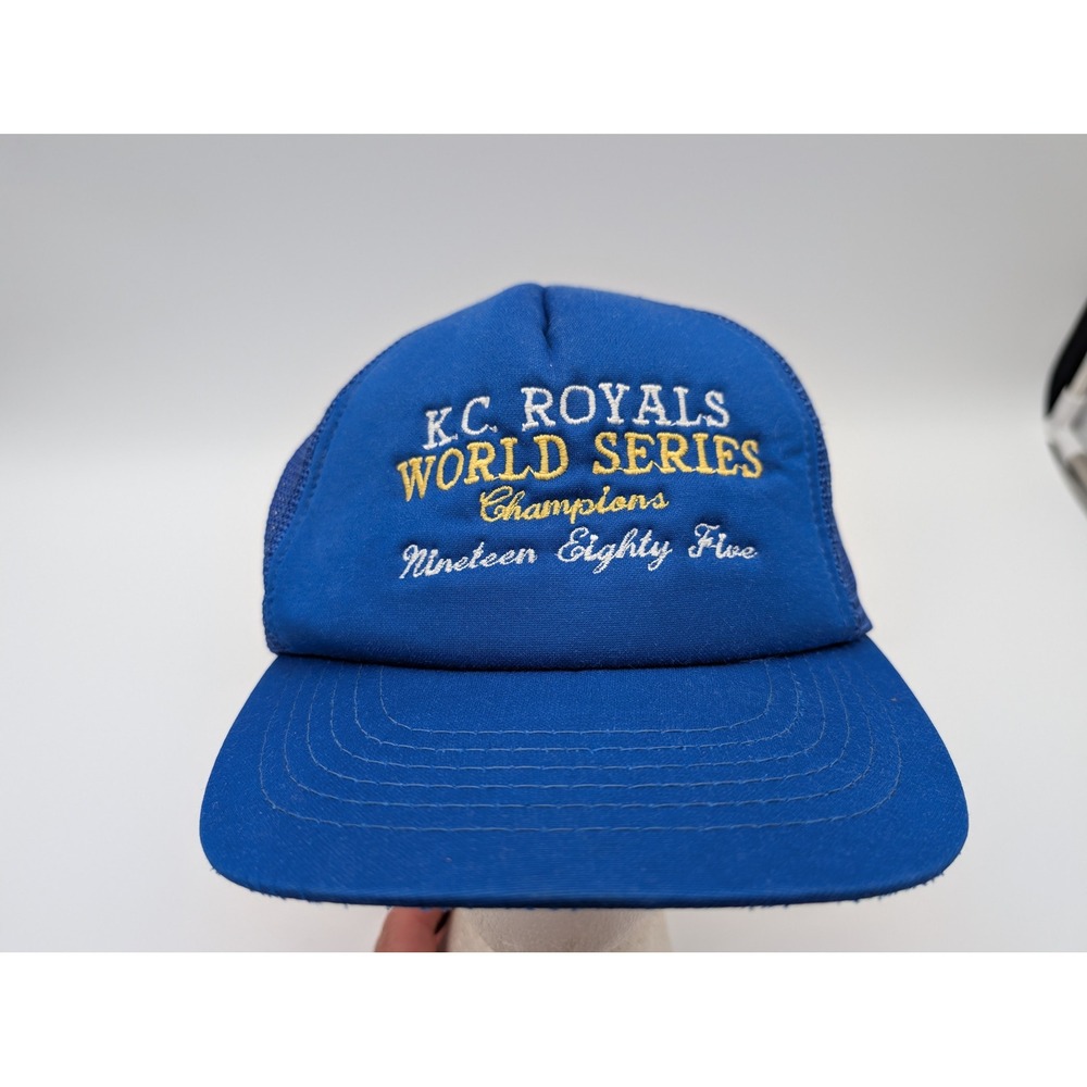 Vintage 1985 KC Royals World Series Champions Trucker Hat Blue Snapback Young An